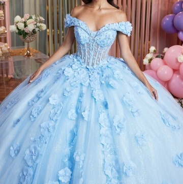 Model wearing a blue gown