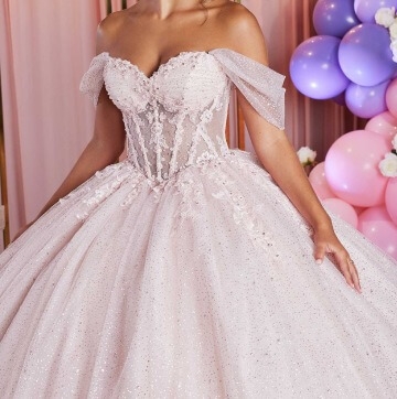 Model wearing a pink gown